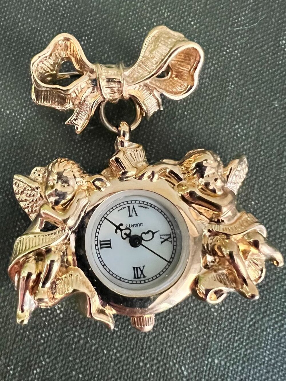 Vintage Avon Nurse Brooch Watch Womens 42mm Gold Tone Cherub Angel New Battery